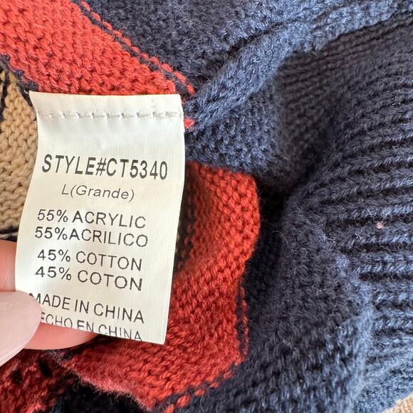 Crescent Navy Pointelle Knit Chevron Print Lightweight Short Sleeve Sweater Top - Picture 7 of 8